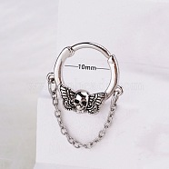 316L Stainless Steel Micro Pave Cubic Zirconia Hoop Nose Rings, Skull, Inner Diameter: 10mm, Pin: 1.2mm(WG5D603-04)