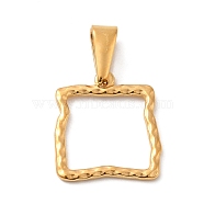 PVD Vacuum Plating 304 Stainless Steel Pendants, Long-Lasting Plated, Textured, Square Charm, Golden, 17x15.5x1.5mm, Hole: 7x2.8mm(STAS-M322-02G)