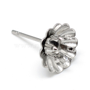 304 Stainless Steel Stud Earring Settings, Flower, Stainless Steel Color, Tray: 4mm, 10mm, pin: 0.8mm(X-STAS-T008-142)