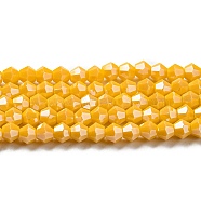 Opaque Solid Color Electroplate Glass Beads Strands, Pearl Luster Plated, Faceted, Bicone, Gold, 4x4mm, Hole: 0.8mm, about 87~98pcs/strand, 12.76~14.61 inch(32.4~37.1cm)(GLAA-F029-P4mm-C04)