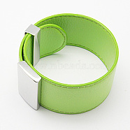 Wide Leather Bracelets, with Stainless Steel Clasps, Lawn Green, 59x32x1.5mm, Length: 235mm(X-BJEW-D029-5)