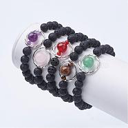 Natural Lava Rock Beads Stretch Bracelets, with Gemstone Beads and Alloy Findings, 2 inch(52mm)(BJEW-JB02838)