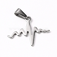304 Stainless Steel Pendants, for Valentine's Day, Heartbeat, Stainless Steel Color, 20x24x1mm, Hole: 7.5x3mm(STAS-I127-033P)