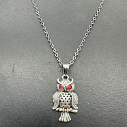 Alloy Pendant Necklaces, Owl, Red, 19.69 inch(50cm)(TW1252-3)