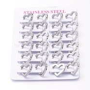 304 Stainless Steel Huggie Hoop Earrings, Heart, Stainless Steel Color, 15x15.5x3mm, Pin: 1mm, 12pairs/card(EJEW-O099-07P)