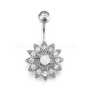 Piercing Jewelry, Brass Cubic Zirciona Navel Ring, Belly Rings, with 304 Stainless Steel Bar & Synthetic Opal, Platinum, 26.5x16mm, Bar: 15 Gauge(1.5mm), Bar Length: 3/8"(10mm)(AJEW-EE0006-87P)