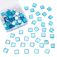 Olycraft Glass Cabochons, Mosaic Tiles, for Home Decoration or DIY Crafts, Square, Blue, 14.5~15x14.5~15x3.5~4.5mm, about 200g/box(GGLA-OC0001-09B)