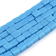 Opaque Spray Painted Glass Bead Strands, Rectangle, Light Sky Blue, 2~4.5x3.5~4x3.5~4mm, Hole: 1.2mm, about 105~110pcs/strand, 14.88 inch~15.28 inch(37.8~38.8cm)(GLAA-N047-08-A02)