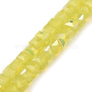 Baking Painted Glass Beads Strands, Imitation Opalite, Faceted, AB Color Plated, Cube, Yellow, 6.5x6.5x6mm, Hole: 1.2mm, about 95pcs/strand, 22.83~23.03''(58~58.5cm)(DGLA-D001-05F)