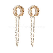Shell Pearl Beaded Cuff Earrings, Brass Chain Tassel Wire Wrap Chunky Earrings for Women, Golden, 55mm(EJEW-TA00157)