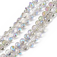 Transparent Electroplate Glass Beads Strands, Faceted, Top Drilled Teardrop, Half Rainbow Plated, Lilac, 8x6~6.5mm, Hole: 0.8mm, about 98~100pcs/strand, 18.90~26.77 inch(48~68cm)(EGLA-F152A-HR01)