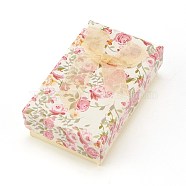 Flower Pattern Cardboard Jewelry Packaging Box, 2 Slot, For Ring Earrings, with Ribbon Bowknot and Black Sponge, Rectangle, Pale Goldenrod, 8x5x2.6cm(CBOX-L007-003C)