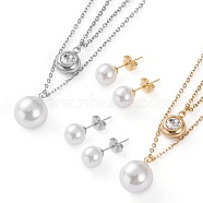 304 Stainless Steel Jewelry Sets, Cable Chains Double Layer Necklaces & Stud Earrings, with Acrylic Beads, Rhinestone and Lobster Claw Clasps, Round, Mixed Color, 16.53 inch(42cm), 20mm, Pin: 0.7mm(SJEW-Z001-27)