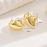 Classic Brass Heart Stud Earrings, Golden, 32x29mm(HN2468-1)