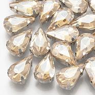 Sew on Rhinestone, Multi-strand Links, Glass Rhinestone, with Brass Prong Settings, Garments Accessories, Faceted, teardrop, Platinum, Pale Goldenrod, 8x5.5x4mm, Hole: 0.8~1mm(RGLA-T035-5x8mm-09)