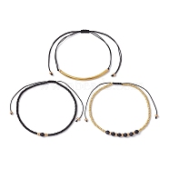 3Pcs 3 Style Seed & Synthetic Blue Goldstone Braided Bead Bracelets Set, Adjustable Nylon Cord Stackable Bracelets, Mixed Color, Inner Diameter: 2-1/8~3-7/8 inch(5.4~9.7cm), 1Pc/style(BJEW-MZ00046)