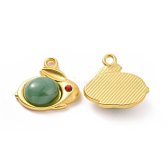 Glass Imitation Jade Pendants with Rhinestone, with Matte Gold Color Alloy Findings, Rabbit Charms, Medium Sea Green, 17x18.5x6mm, Hole: 2mm(FIND-G047-05MG-02)