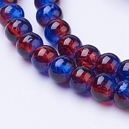 Spray Painted Crackle Glass Beads Strands, Round, Two Tone, Medium Blue, 4mm, Hole: 1.1~1.3mm, about 200pcs/strand, 31.4 inch(CCG-Q002-4mm-12)