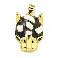 Real 18K Gold Plated Brass Pave Cubic Zirconia Pendants, with Enamel, Horse, Black, 24.5x16x6mm, Hole: 4x3mm(KK-K354-23G-02)