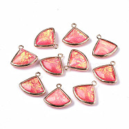 Resin Pendants, Imitation Opal, with Brass Findings, Triangle, Golden, Salmon, 18x19x5.5~6mm, Hole: 1.4mm(RESI-S373-02B)
