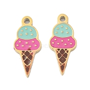 Ion Plating(IP) 304 Stainless Steel Pendants, with Enamel, Real 14K Gold Plated, Ice Cream Charm, Hot Pink, 11.5x5x0.8mm, Hole: 0.8mm(STAS-N103-193A)