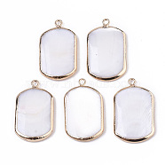 Natural Freshwater Shell Pendants, with Brass Loops, Edge Golden Plated, Rounded Rectangle, Seashell Color, 28~29x16~17x3~4mm, Hole: 1.8mm(SHEL-S276-80)