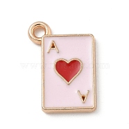 Alloy Enamel Pendants, Light Gold, Cadmium Free & Lead Free, Ace of Hearts Charm, Lavender Blush, 15.5x11x1.5mm, Hole: 1.5mm(ENAM-A008-05KCG-02)