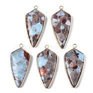 Assembled Synthetic Bronzite and Aqua Terra Jasper Pendants, with Light Gold Iron Loop and Brass Edge, Teardrop, 45x21x6mm, Hole: 2.5mm(G-N330-022-48A)