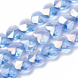 Electroplate Glass Beads, AB Color Plated, Faceted, Heart, Cornflower Blue, 14x14x8.5mm, Hole: 1mm(EGLA-Q091-14mm-A11)