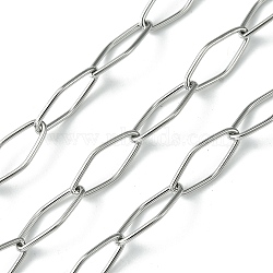 304 Stainless Steel Rhombus Link Chains, Soldered, with Spool, Stainless Steel Color, 15x5.5x1mm, about 32.81 Feet(10m)/Roll(CHS-K018-04P)