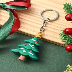 PVC Plastic Keychain, with Alloy Rings, Christmas Tree, 9.4cm, Pendant: 39mm(KEYC-YW00088-07)