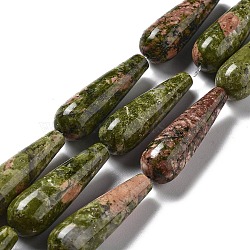 Natural Unakite Beads Strands, Teardrop, 30~30.5x10~10.5mm, Hole: 1.4mm, about 6pcs/strand, 7.13~7.20 inch(18.1~18.3cm)(G-P528-H12-01)