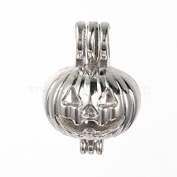 Plated Alloy Locket Pendants, Cage Pendants, Hollow, Pumpkin, for Halloween, Platinum, 22.5x16x12mm, Hole: 4.5mm4.5x4mm; Inner Measure: 13.5x9.5mm(PALLOY-S103-04)
