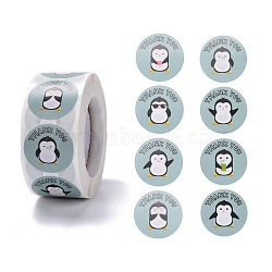 Flat Round Paper Thank You Stickers, Cartoon Animal Pattern with Word Thank you, Self-Adhesive Gift Tag Labels Youstickers, Penguin Pattern, 6.3x2.95cm, 500pcs/roll(DIY-C042-12B)