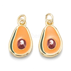 Brass Enamel Charms, with Jump Rings, Long-Lasting Plated, Avocado, Dark Orange, Real 18K Gold Plated, 14.5x9x3.5mm, Hole: 3.5mm(KK-A155-05G)