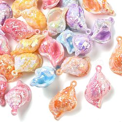 UV Plating Opaque Acrylic Big Pendants, Conch Shape Charms, Mixed Color, 54x32x23mm, Hole: 3.5mm(AC-CBA617C-01)