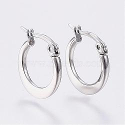 304 Stainless Steel Hoop Earrings, Hypoallergenic Earrings, Flat Ring Shape, Stainless Steel Color, 14~16x2mm, Pin: 0.7x1mm(EJEW-F105-24P)