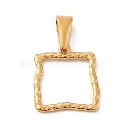 Vacuum Plating 304 Stainless Steel Pendants, Long-Lasting Plated, Textured, Square Charm, Golden, 17x15.5x1.5mm, Hole: 7x2.8mm(STAS-M322-02G)