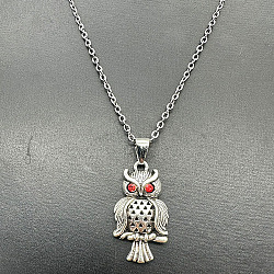 Alloy Pendant Necklaces, Owl, Red, 19.69 inch(50cm)(TW1252-3)