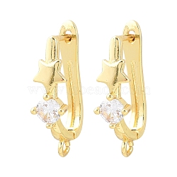 Brass Micro Pave Cubic Zirconia Hoop Earring Findings, Star, with Loop, Long-Lasting Plated, Lead Free & Cadmium Free, Golden, 24.5x6.5x14mm, Hole: 2mm, Pin: 1.1mm(CU-CBAB5B4-08G)
