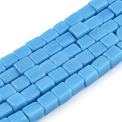Opaque Spray Painted Glass Bead Strands, Rectangle, Light Sky Blue, 2~4.5x3.5~4x3.5~4mm, Hole: 1.2mm, about 105~110pcs/strand, 14.88 inch~15.28 inch(37.8~38.8cm)(GLAA-N047-08-A02)