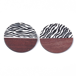 Printed Resin & Wood Pendants, Flat Round, Creamy White, 49x2.5~3.5mm, Hole: 2mm(RESI-S358-61)