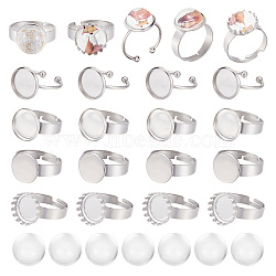 DIY Blank Half Round Dome Finger Ring Making Kit, Including Stainless Steel Adjustable & Cuff Ring Pad Ring Base Findings, Glass Cabochons, Stainless Steel Color, 40Pcs/box(DIY-SC0021-13)