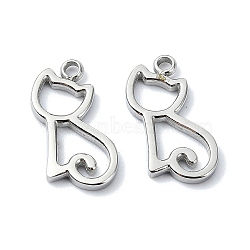 304 Stainless Steel Charms, Laser Cut, Cat Charm, Stainless Steel Color, 13.5x10.5x1mm, Hole: 1.4mm(STAS-L022-358P)