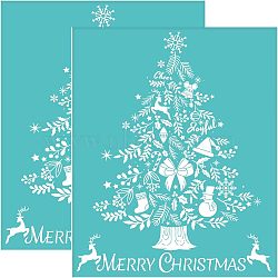 Self-Adhesive Silk Screen Printing Stencil, for Painting on Wood, DIY Decoration T-Shirt Fabric, Turquoise, Christmas Tree Pattern, 22x28cm(DIY-WH0338-023)