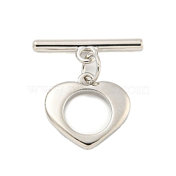 Brass Toggle Clasps, Heart, Platinum, Ring: 13x14x1.8mm, Hole: 1.6mm, Bar: 17.7x4.8x1.8mm, Hole: 1.6mm(KK-A223-10P)