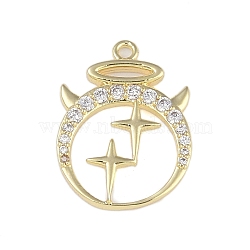 Brass Micro Pave Clear Cubic Zirconia Pendants, Twelve Constellations, Aries, 20x15x2mm, Hole: 1.5mm(FIND-B077-02G-02)