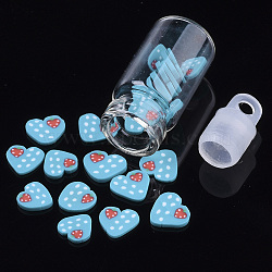 Handmade Polymer Clay Nail Art Decoration Accessories, with Glass Wishing Bottle and CCB Plastic Bottle Stopper, Heart with Heart, Sky Blue, 4~6x5~6x0.5~1mm(MRMJ-S046-007J)