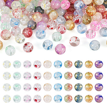 Pandahall 300Pcs 10 Style Baking Painted Transparent & Crackle Glass Beads, Round, Mixed Color, 8mm, Hole: 1.2mm, 30Pcs/style