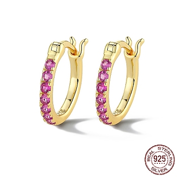 925 Sterling Silver Hoop Earring for Women, Real 18K Gold Plated, Hot Pink, 12mm